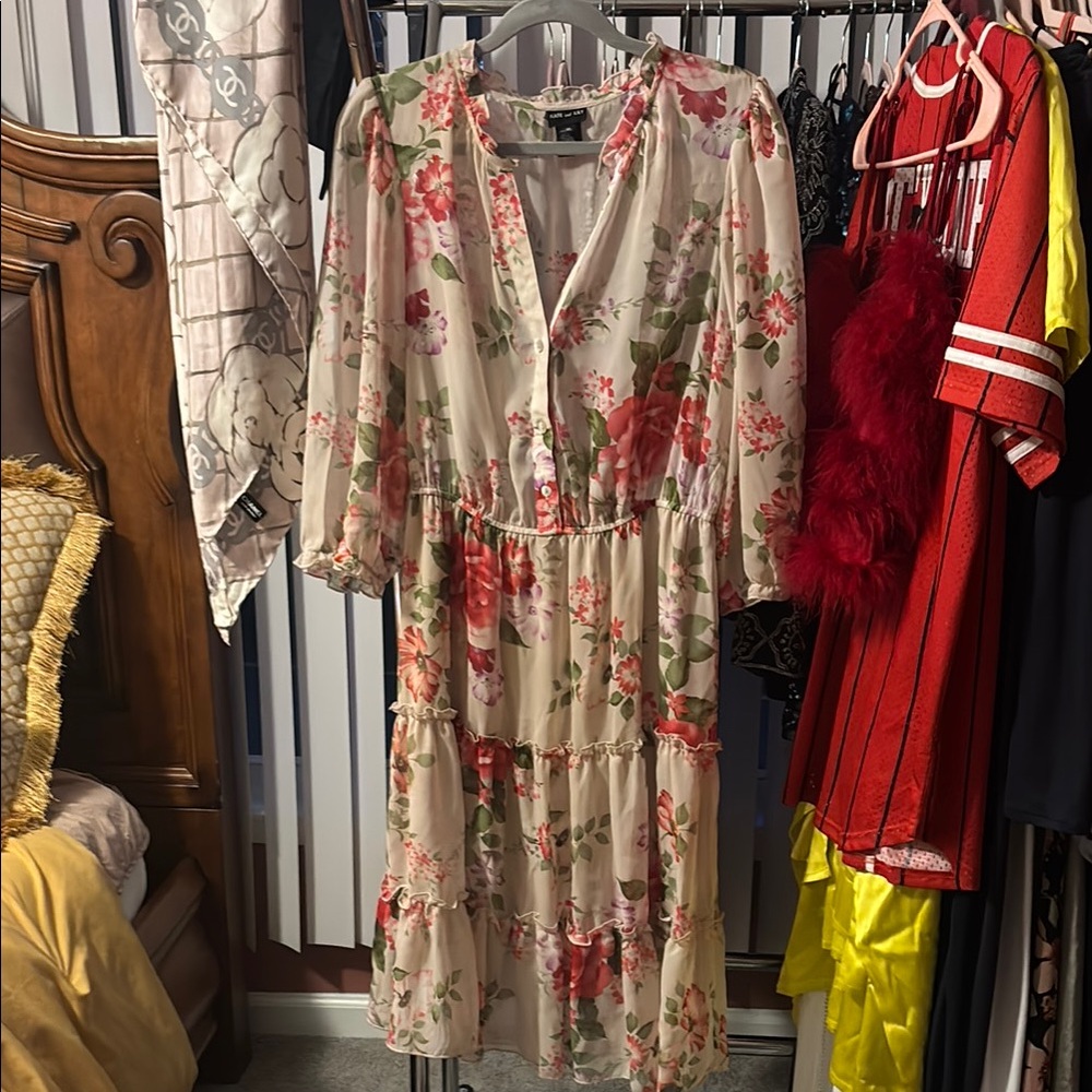 Cream Long Sleeve Sundress with Bishop Sleeves